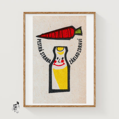 Carrot and Bottle - vintage matchbox label print