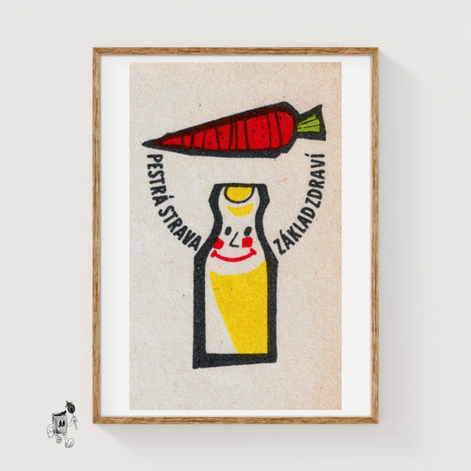 Carrot and Bottle - vintage matchbox label print