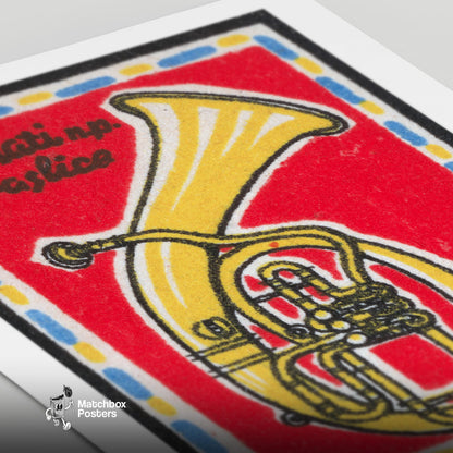 Tuba - vintage matchbox label print - close-up detail