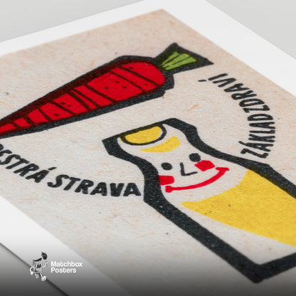 Carrot and Bottle - vintage matchbox label print - close-up detail