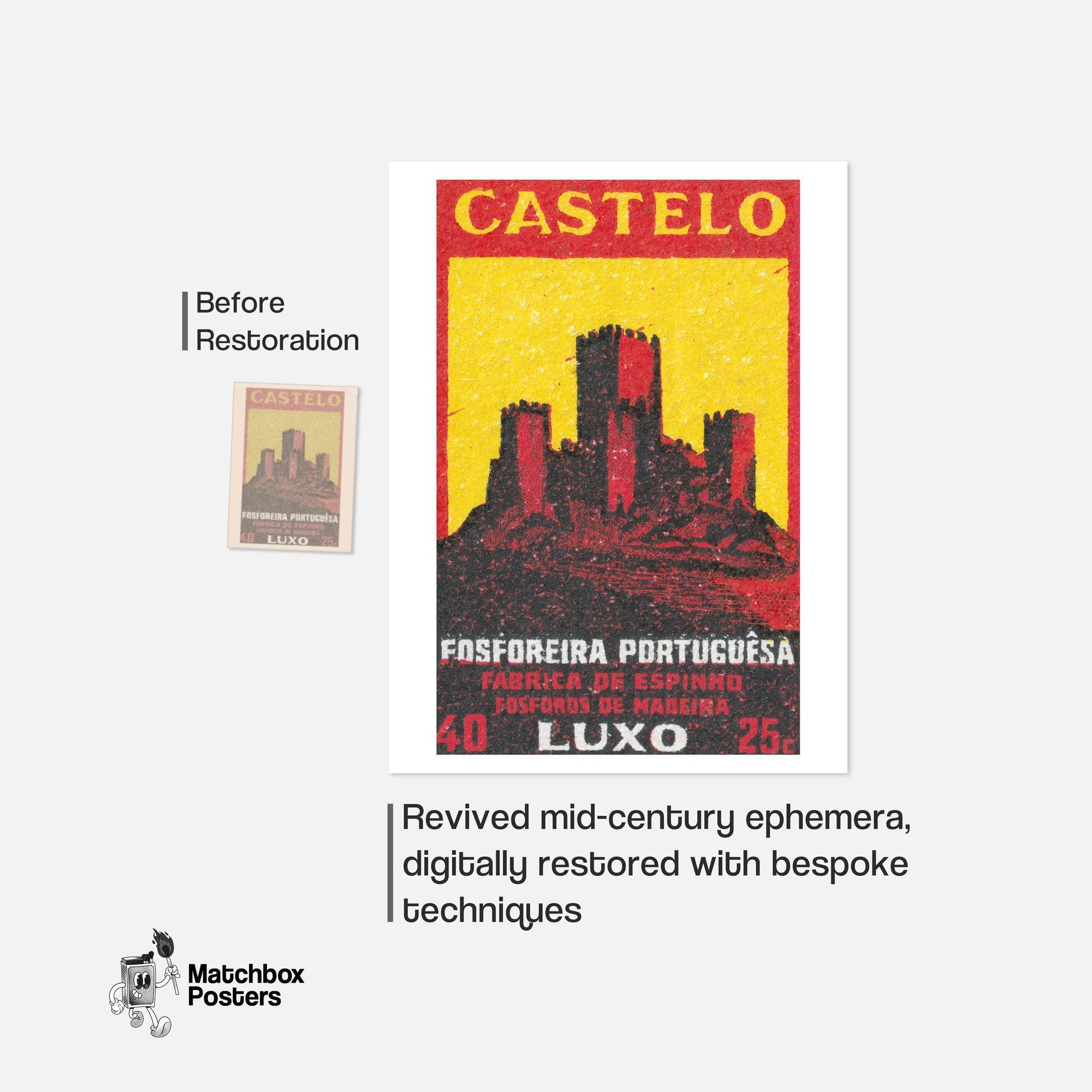 Castle - vintage matchbox label print - framed wall art preview