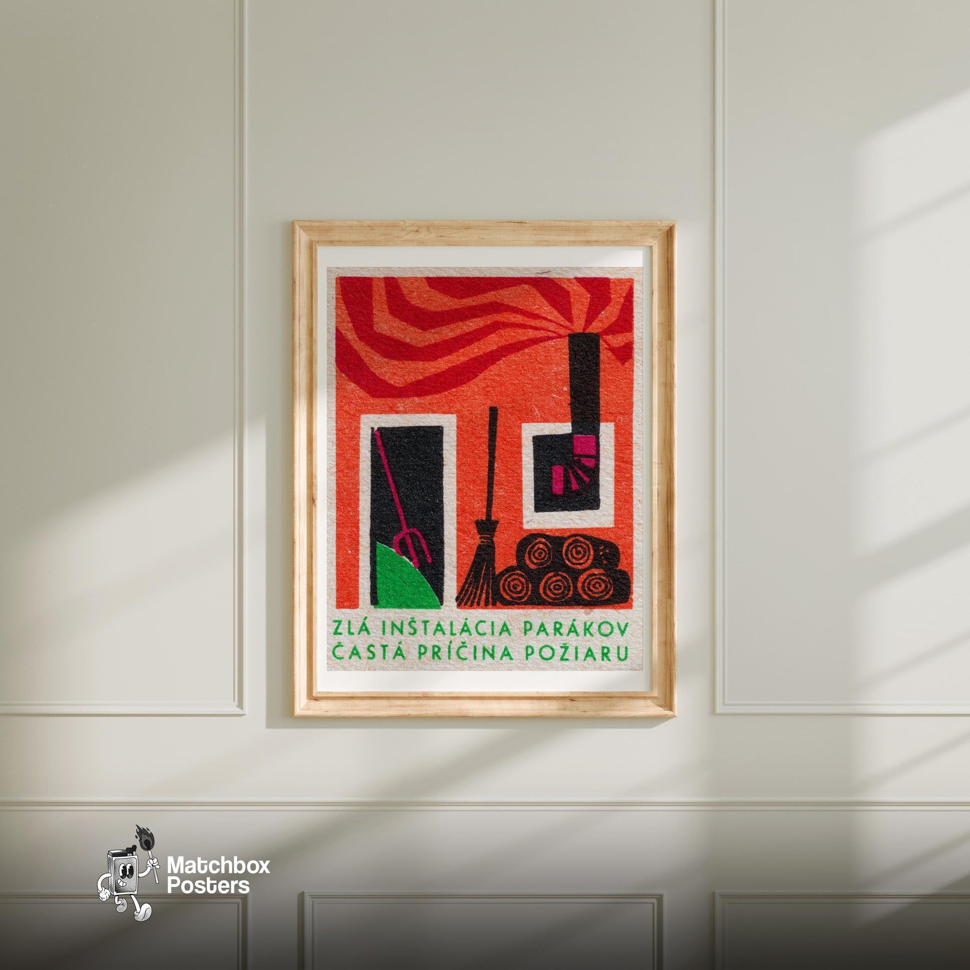 Abstract Representation Of Fire Hazards - vintage matchbox label print - bedroom mockup