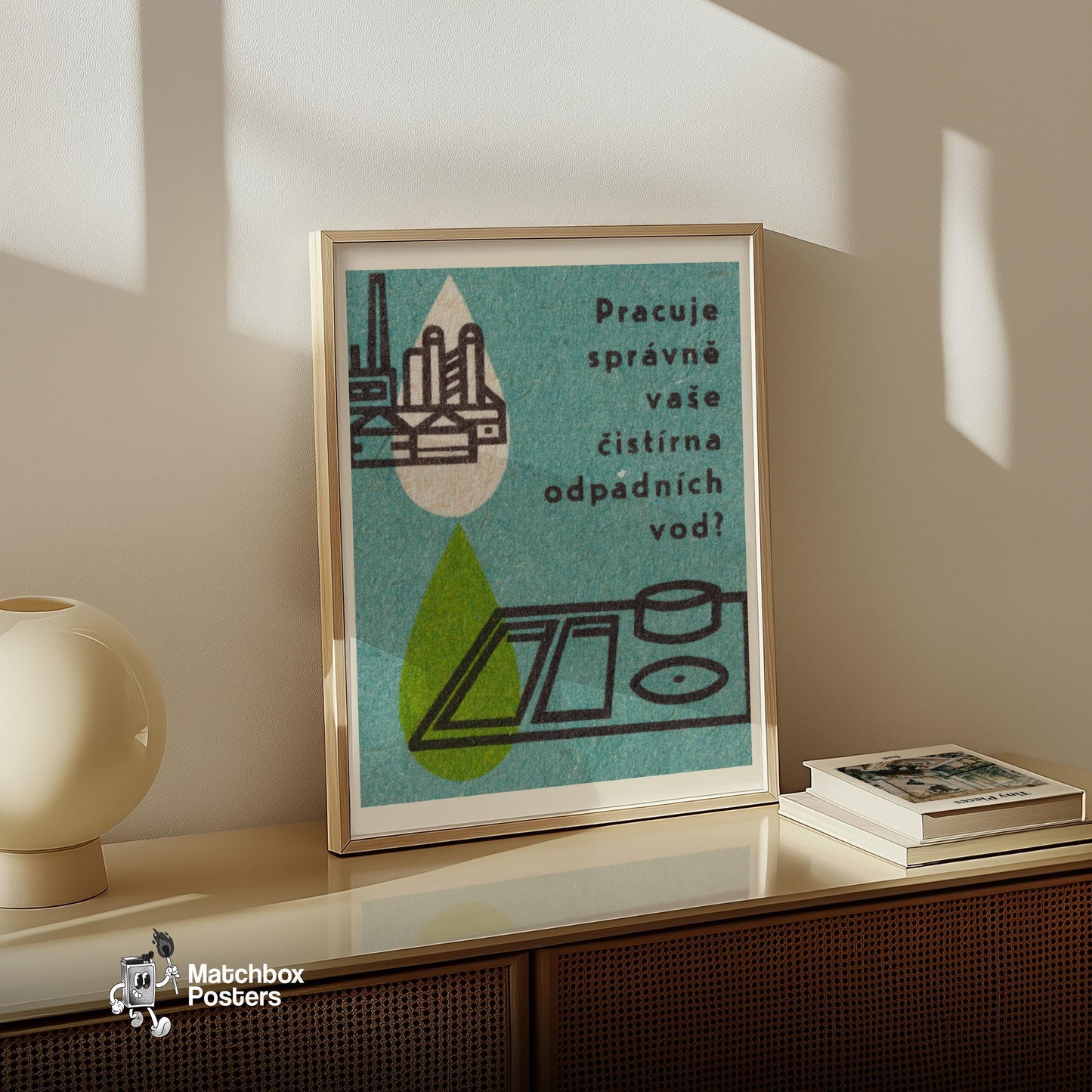 Water Treatment Plant - vintage matchbox label print - size comparison