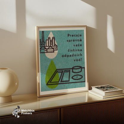 Water Treatment Plant - vintage matchbox label print - size comparison