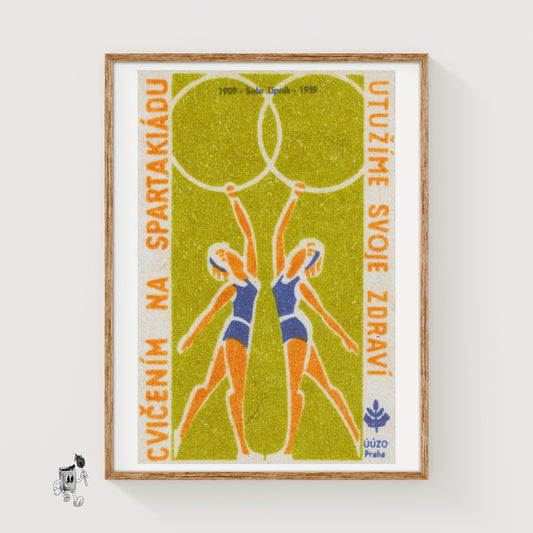Two Gymnasts - vintage matchbox label print