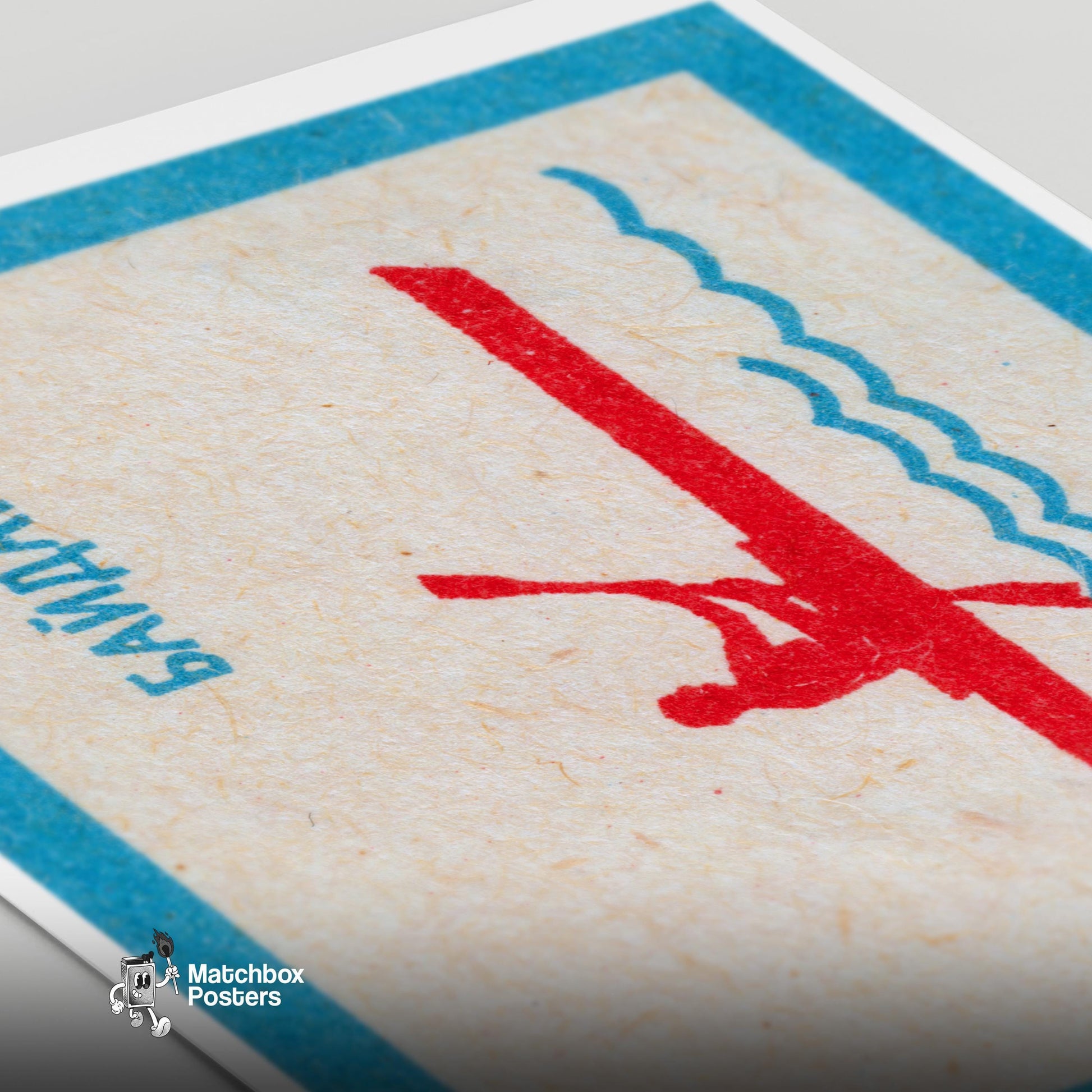 Silhouette Of A Person Kayaking - vintage matchbox label print - close-up detail
