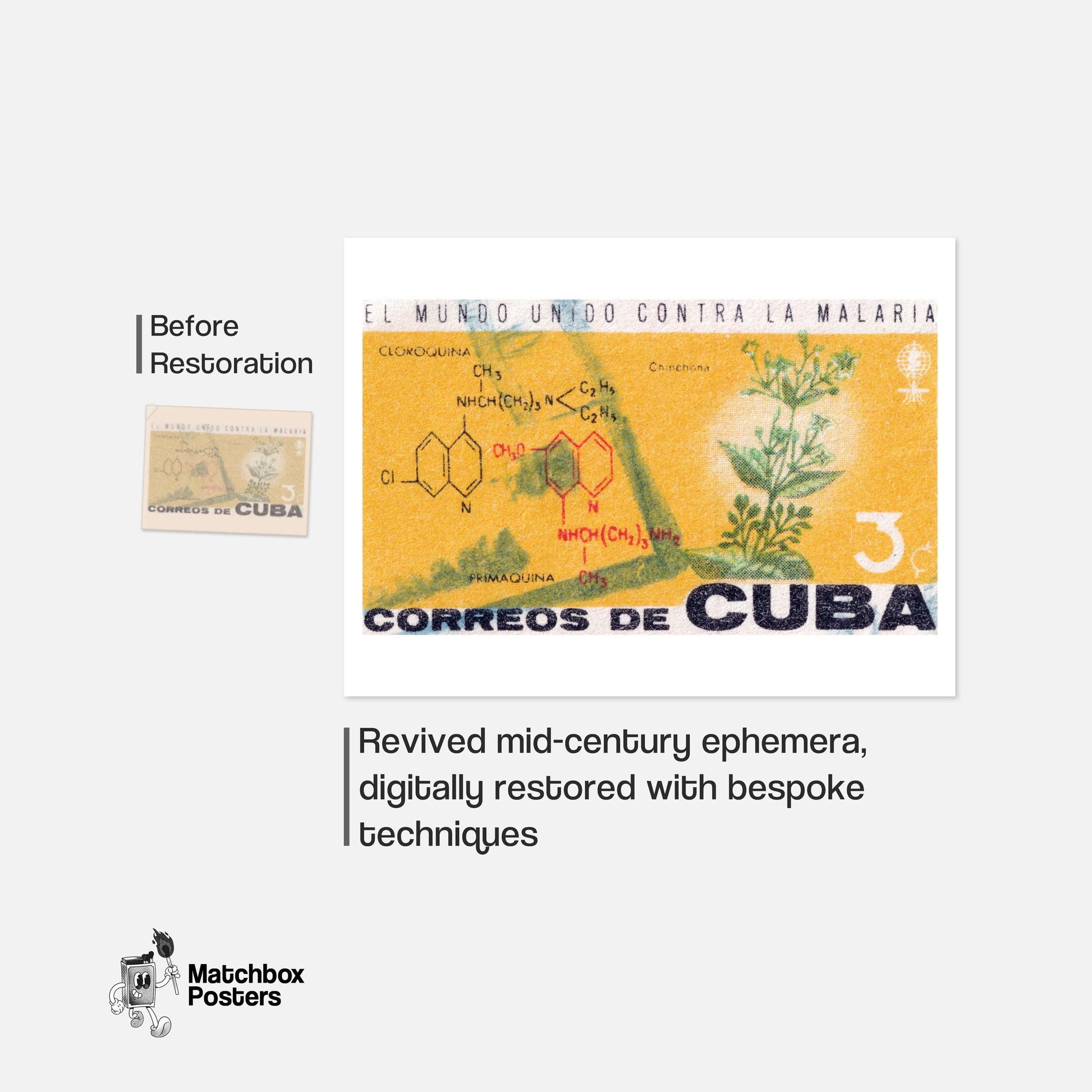 Malaria Prevention - vintage matchbox label print - framed wall art preview