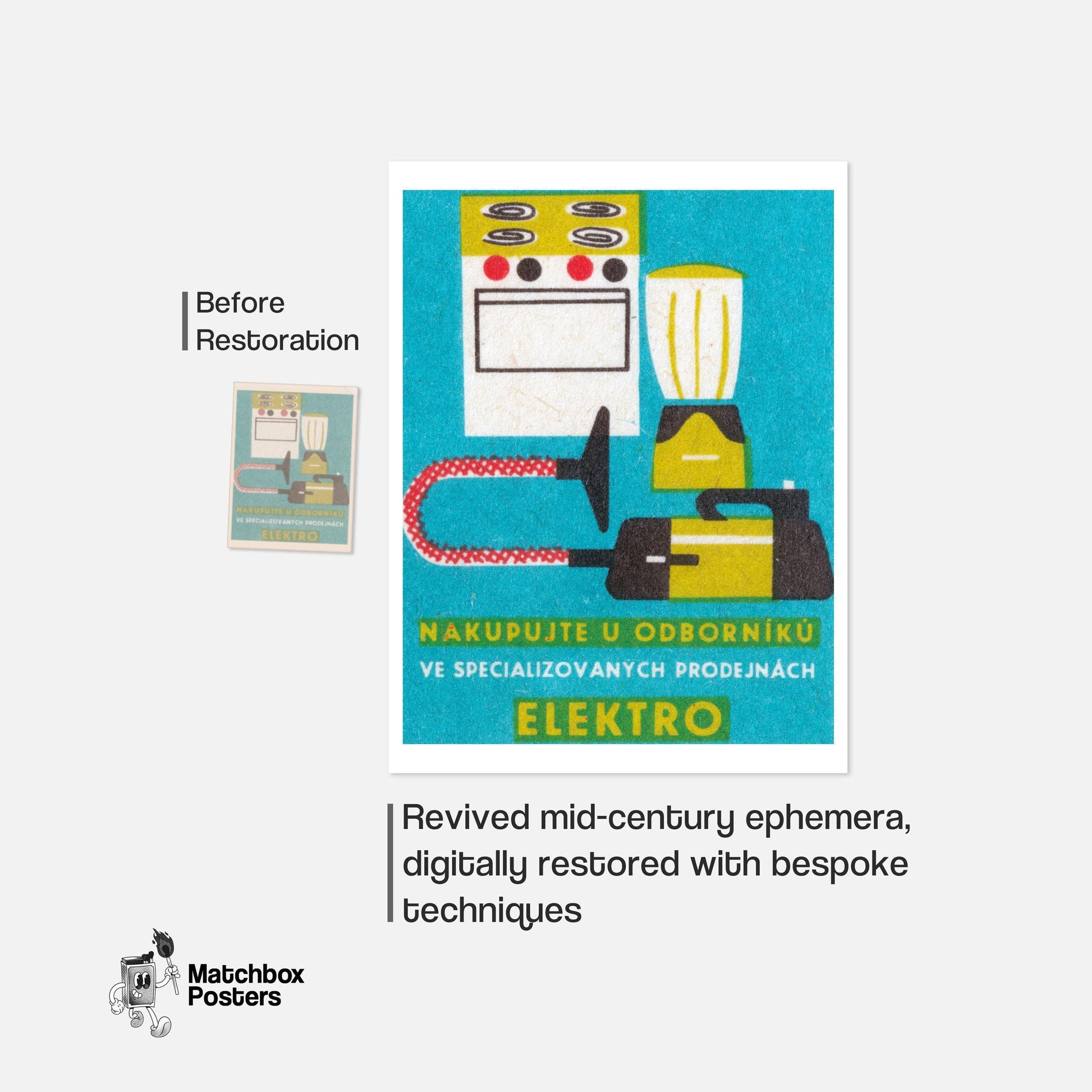 Electric Appliances - vintage matchbox label print - framed wall art preview