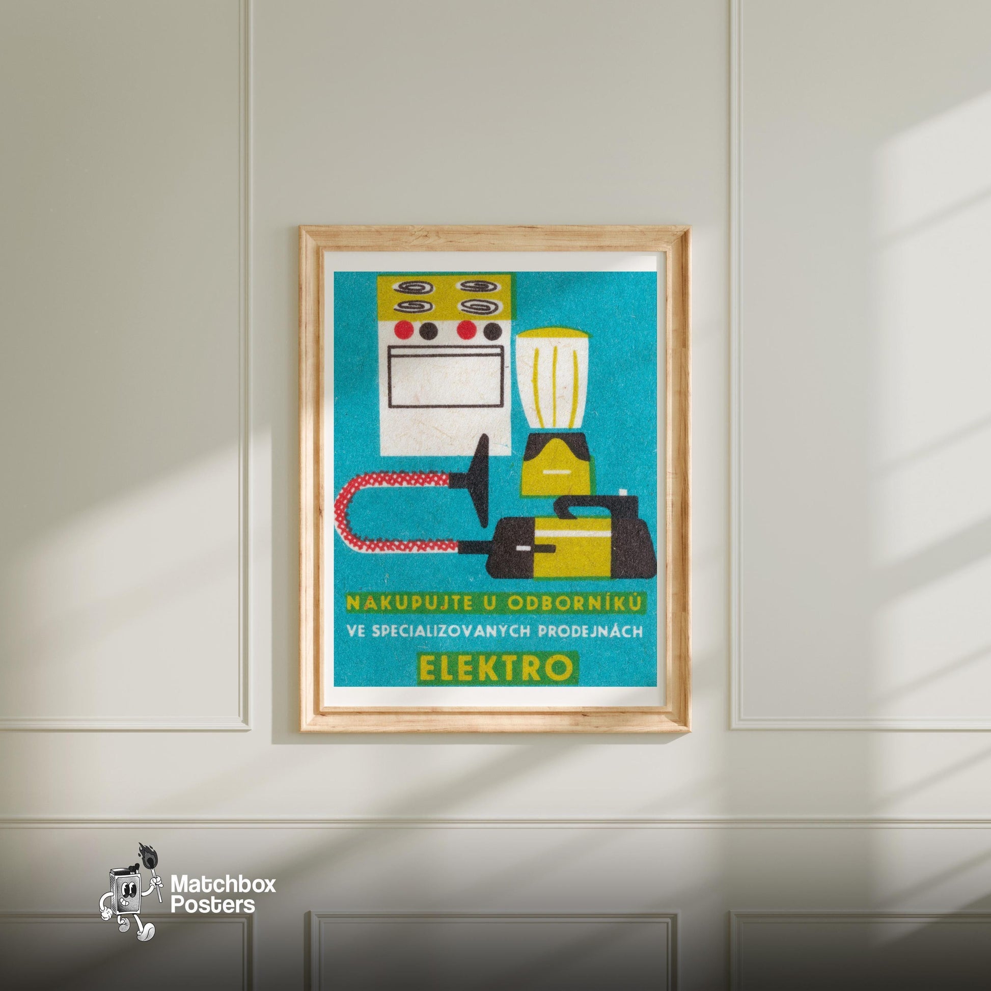 Electric Appliances - vintage matchbox label print - bedroom mockup