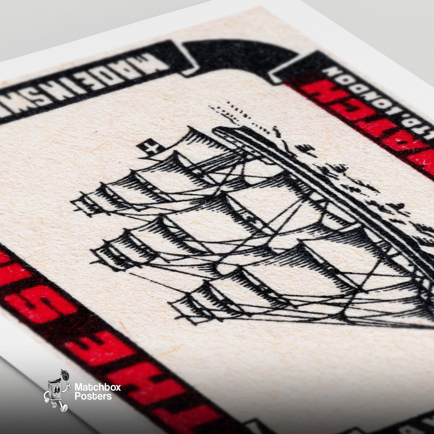Sailing Ship - vintage matchbox label print - close-up detail