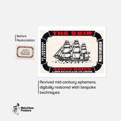 Sailing Ship - vintage matchbox label print - framed wall art preview
