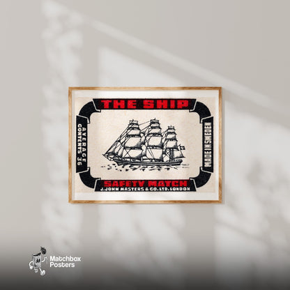 Sailing Ship - vintage matchbox label print - bedroom mockup