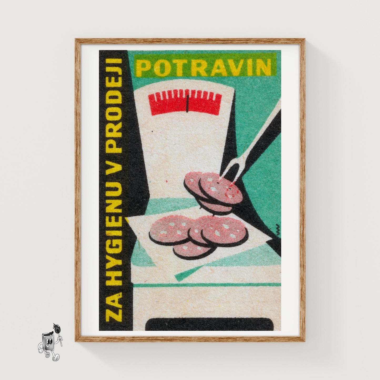 Sausage on Scale - vintage matchbox label print