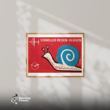 Blue Snail - vintage matchbox label print - bedroom mockup