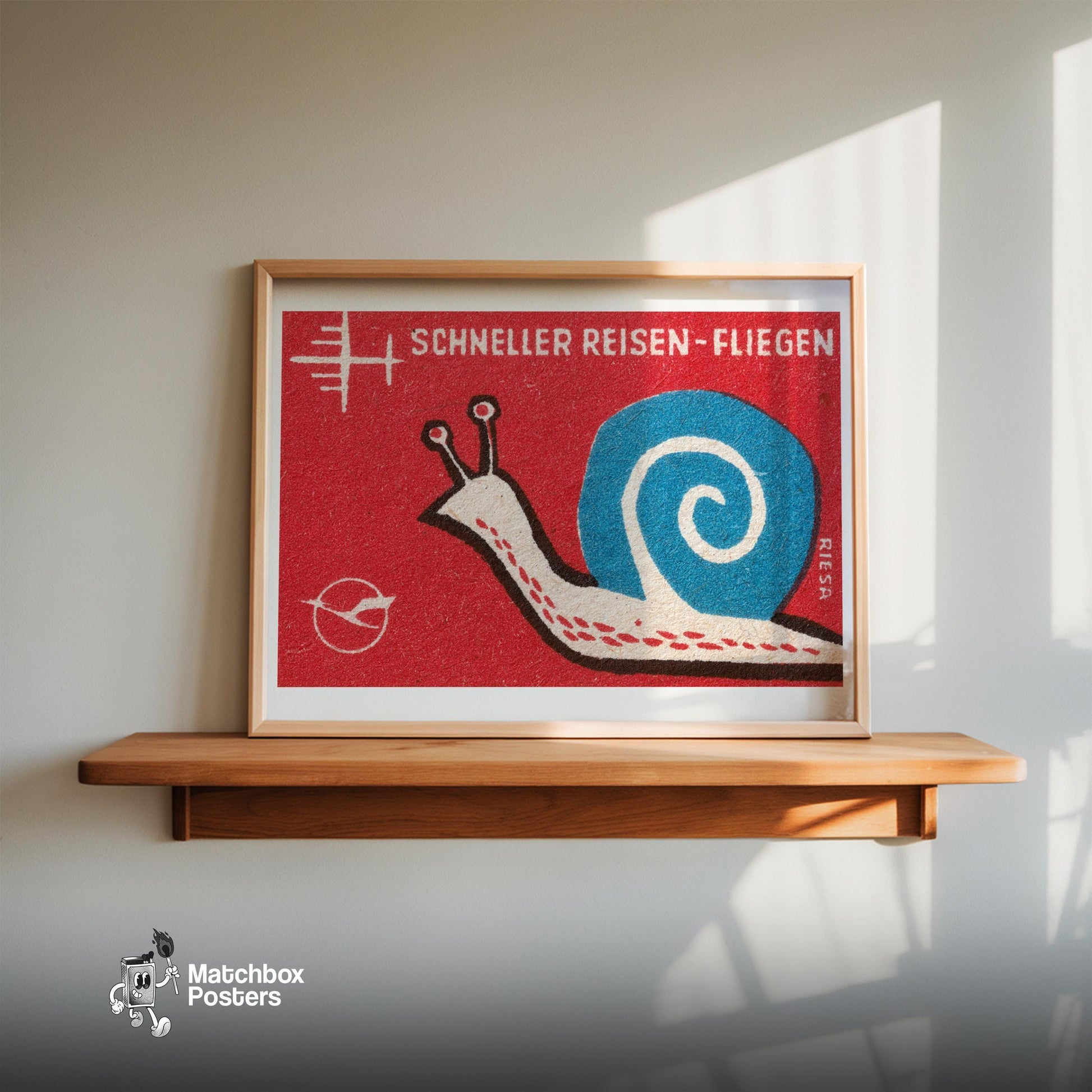 Blue Snail - vintage matchbox label print - size comparison