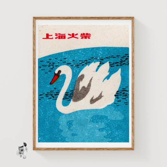 Swan - vintage matchbox label print