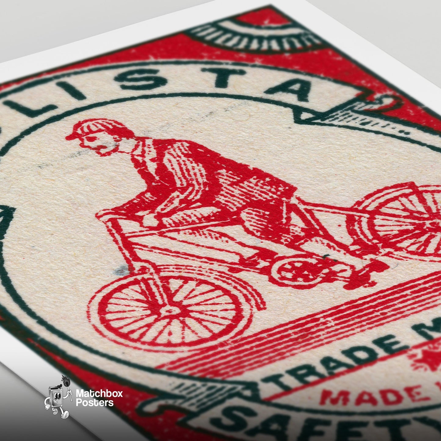 Cyclist - vintage matchbox label print - close-up detail
