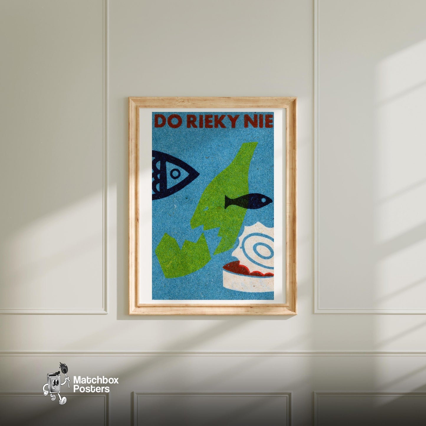 Fish Motif - vintage matchbox label print - bedroom mockup
