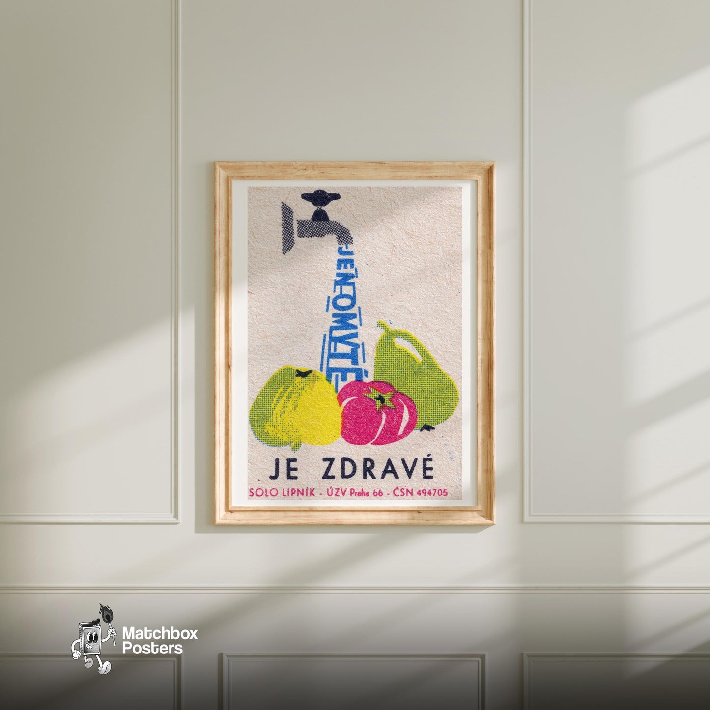 Wash Your Vegetables - vintage matchbox label print - bedroom mockup