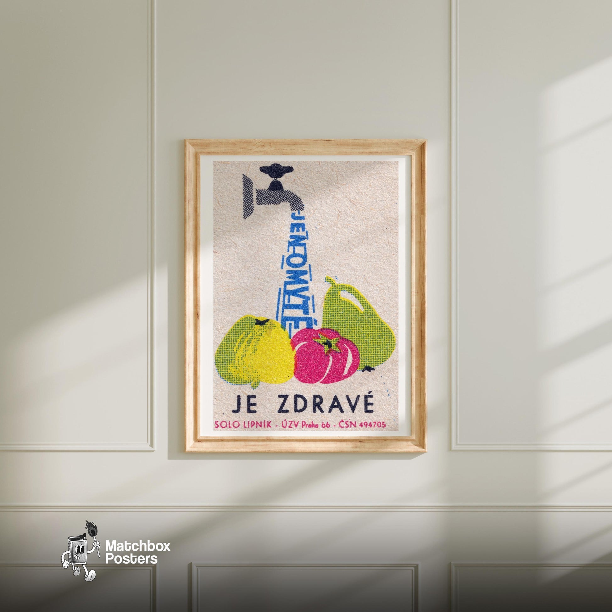 Wash Your Vegetables - vintage matchbox label print - bedroom mockup