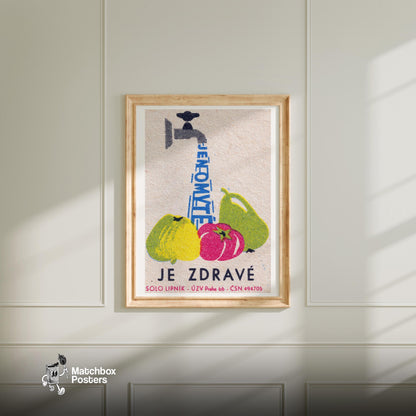Wash Your Vegetables - vintage matchbox label print - bedroom mockup