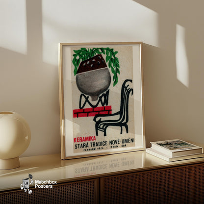 Ceramic Vase - vintage matchbox label print - size comparison