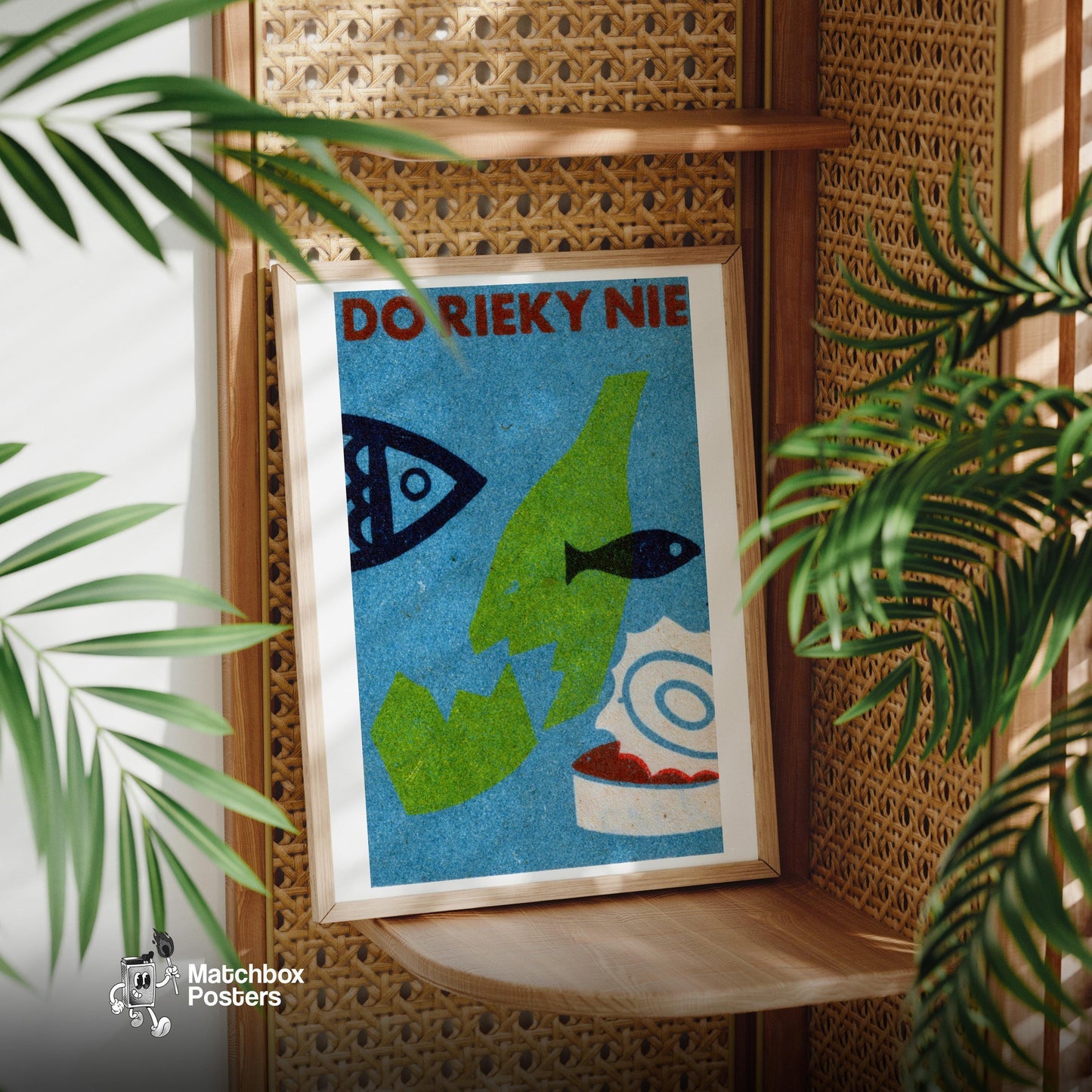Fish Motif - vintage matchbox label print - office wall