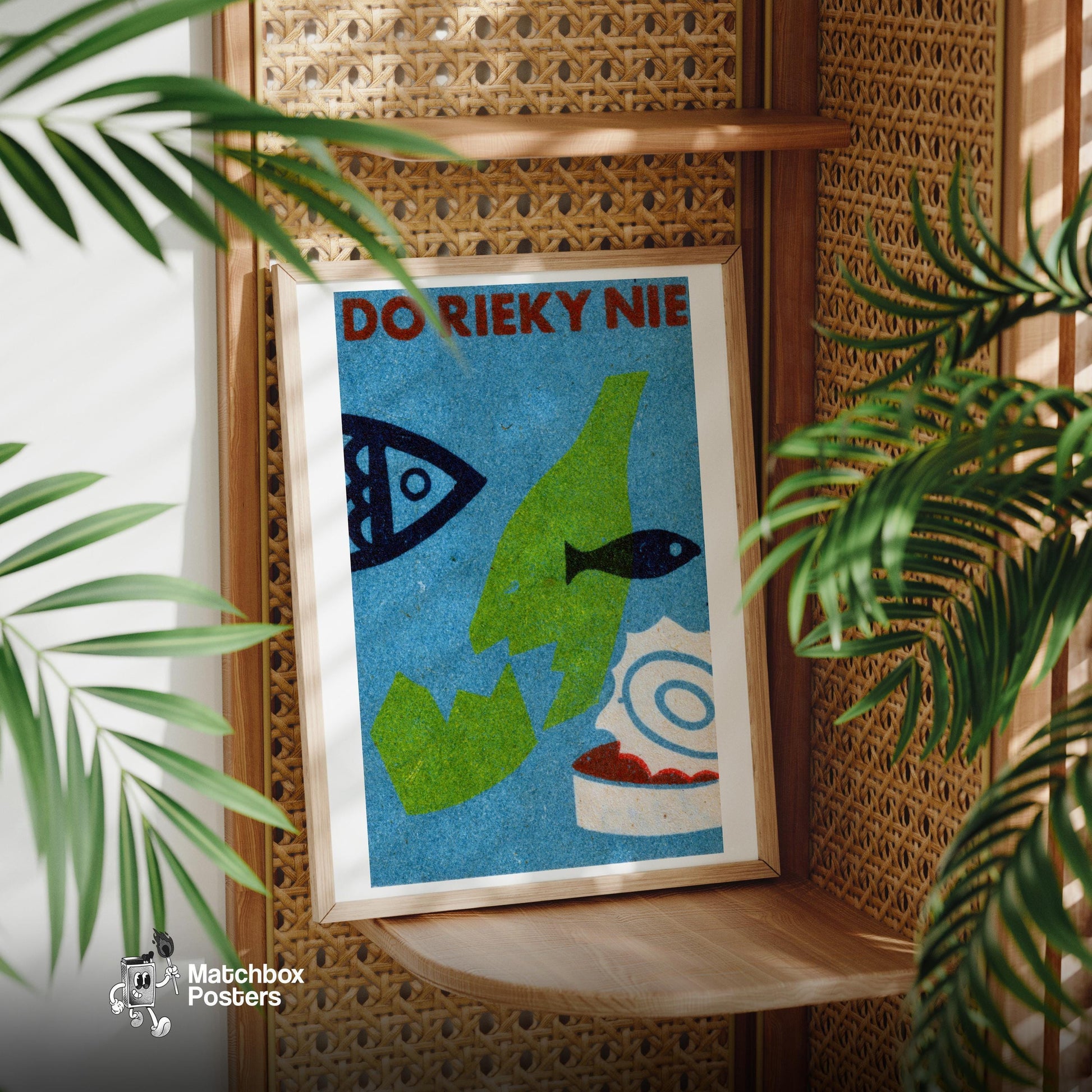 Fish Motif - vintage matchbox label print - office wall