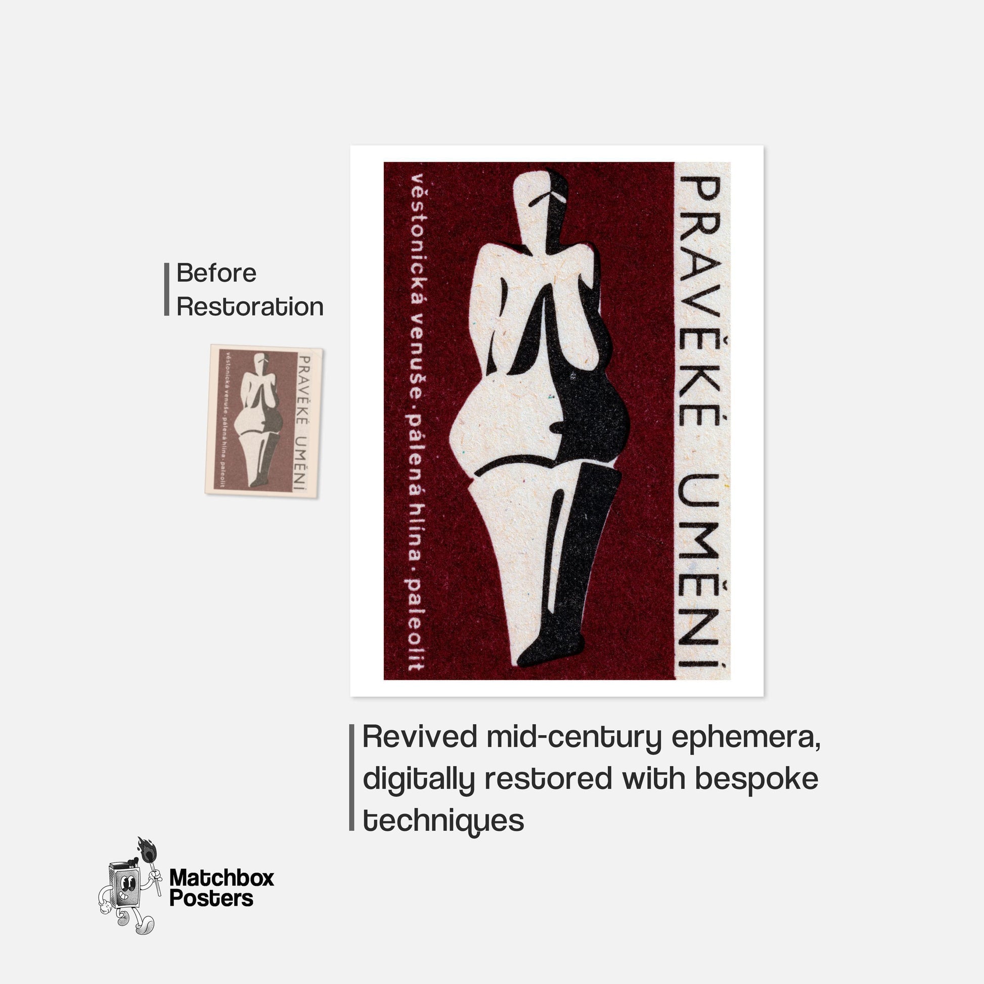 Venus of Dolní Věstonice - vintage matchbox label print - framed wall art preview