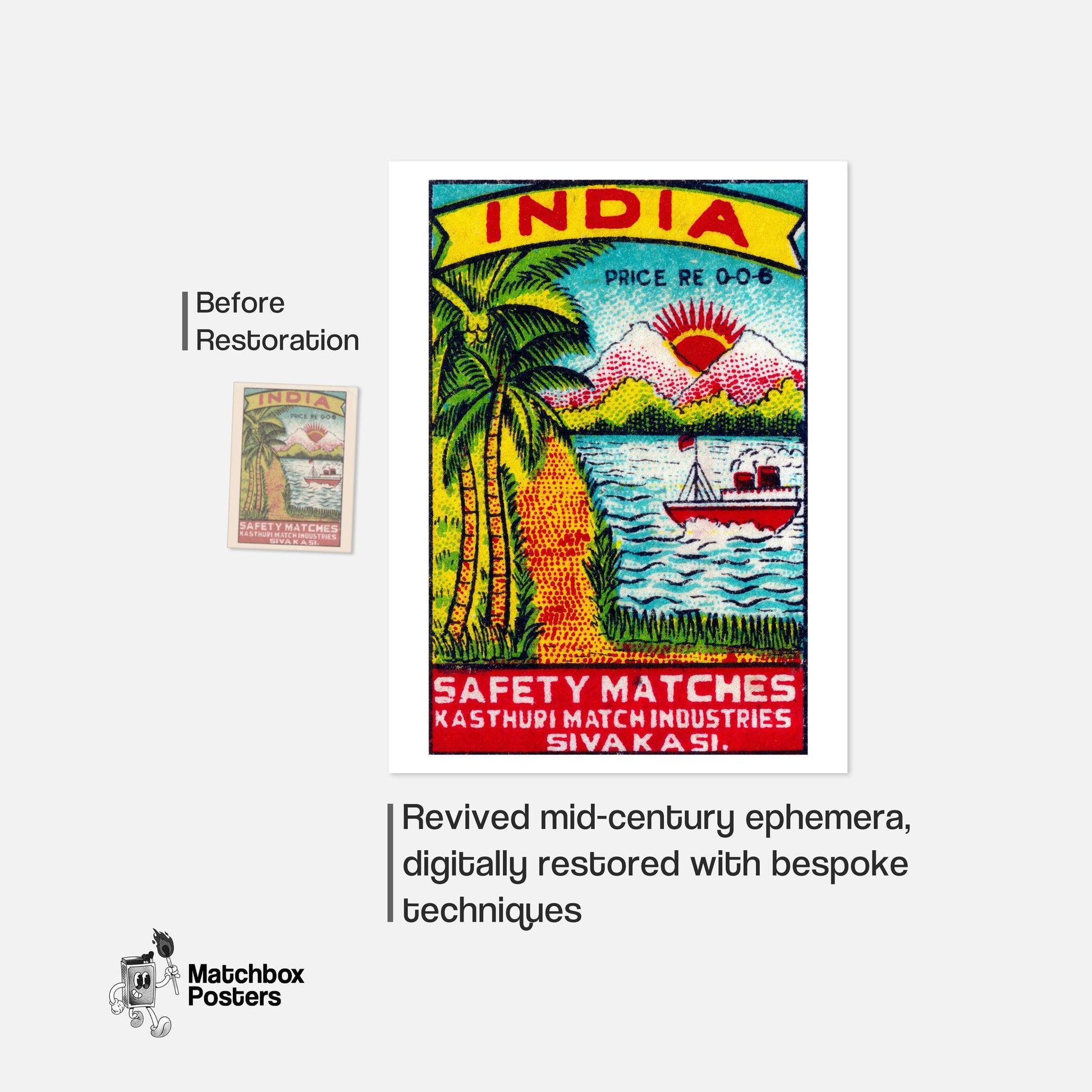 Palm Trees - vintage matchbox label print - framed wall art preview