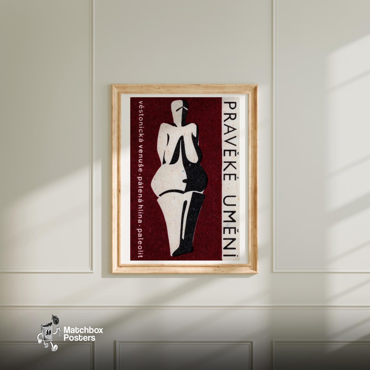 Venus of Dolní Věstonice - vintage matchbox label print - bedroom mockup