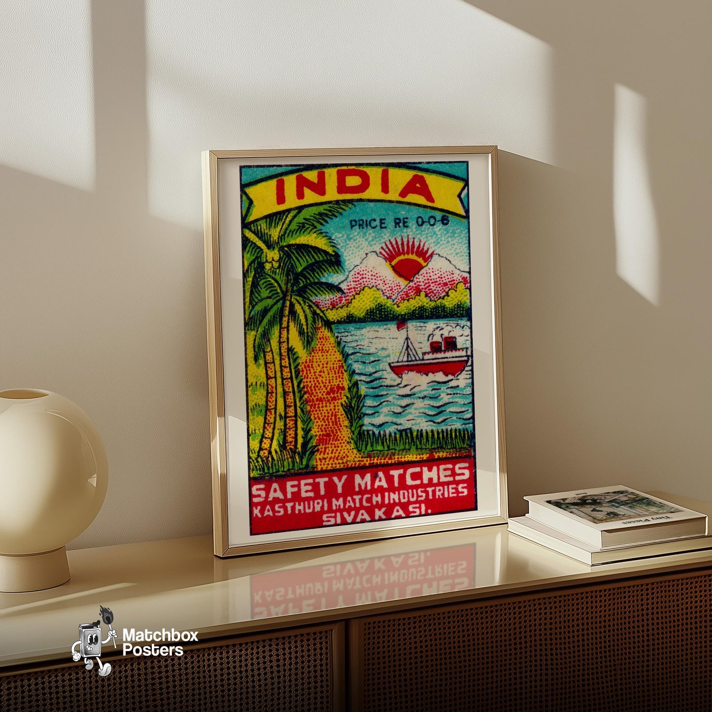 Palm Trees - vintage matchbox label print - size comparison