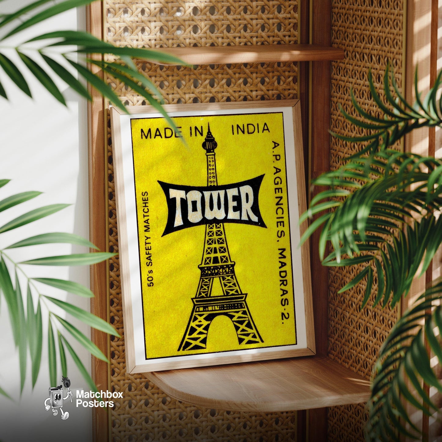 Eiffel Tower - vintage matchbox label print - office wall