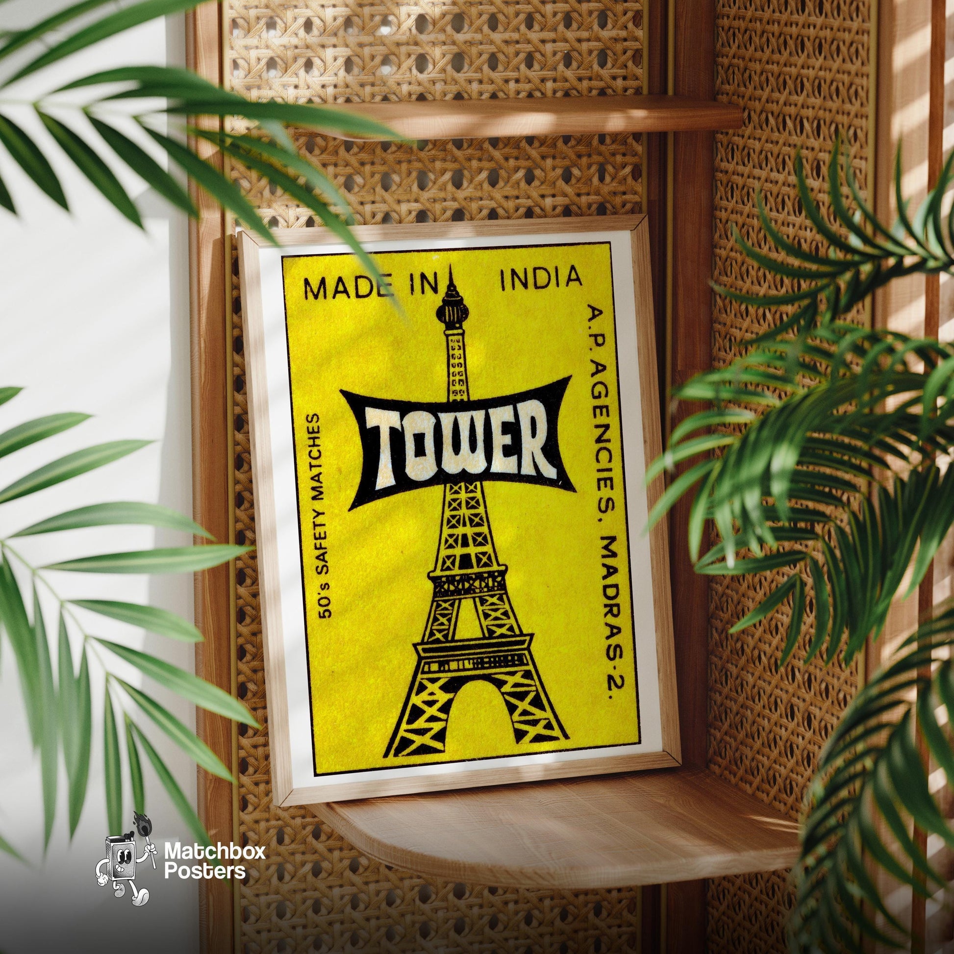 Eiffel Tower - vintage matchbox label print - office wall