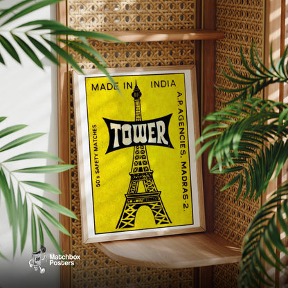 Eiffel Tower - vintage matchbox label print - office wall