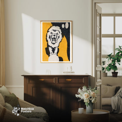 Roaring Lion - vintage matchbox label print - living room mockup