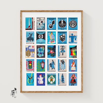 Russian Blue Matchbox Grid - vintage matchbox label print