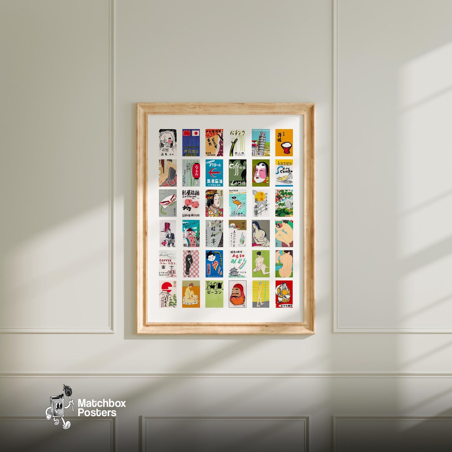 Japaneses Collage Print - vintage matchbox label print - living room mockup
