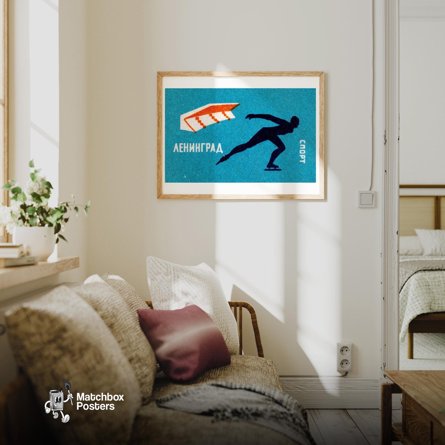 Speed Skater - vintage matchbox label print - living room mockup