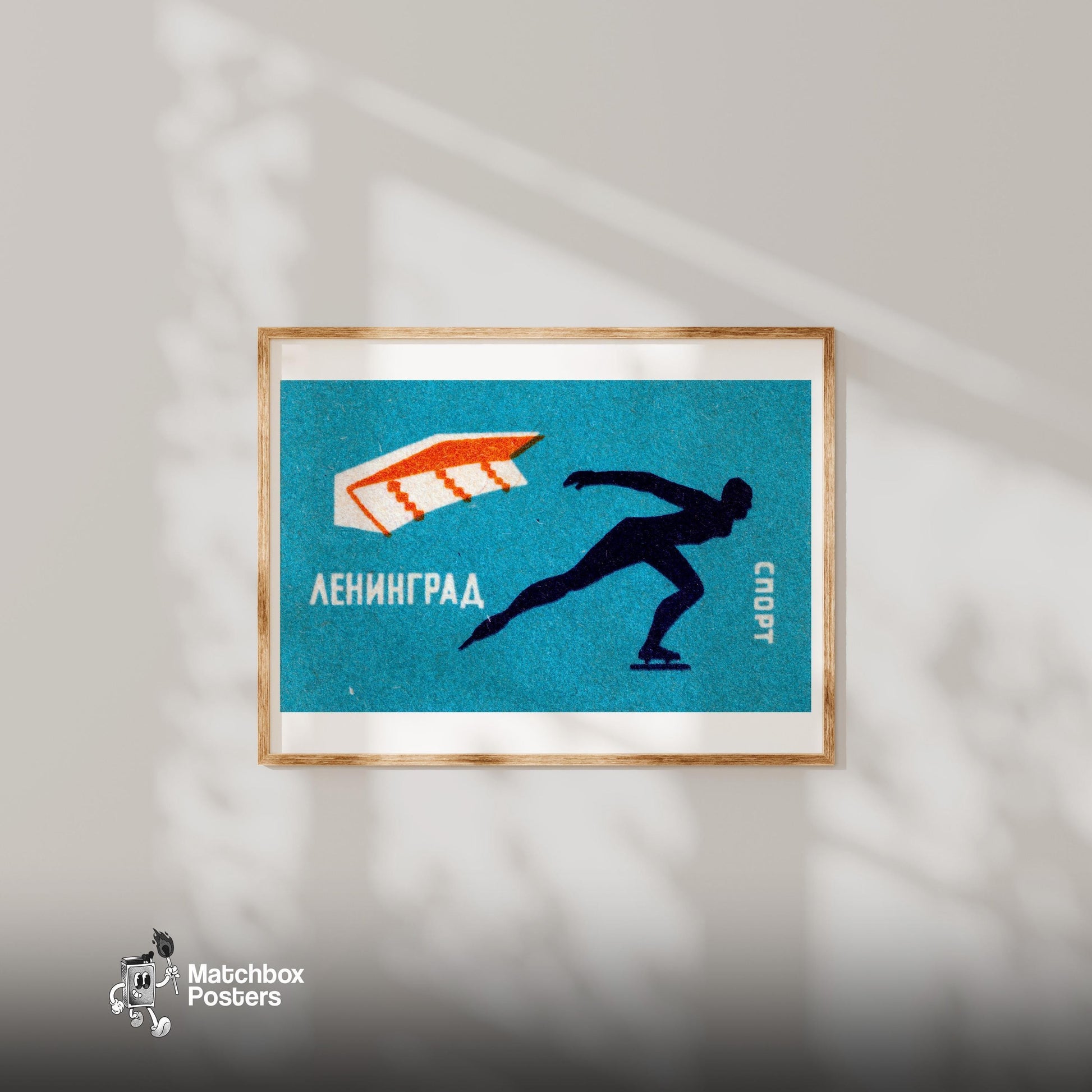 Speed Skater - vintage matchbox label print - bedroom mockup