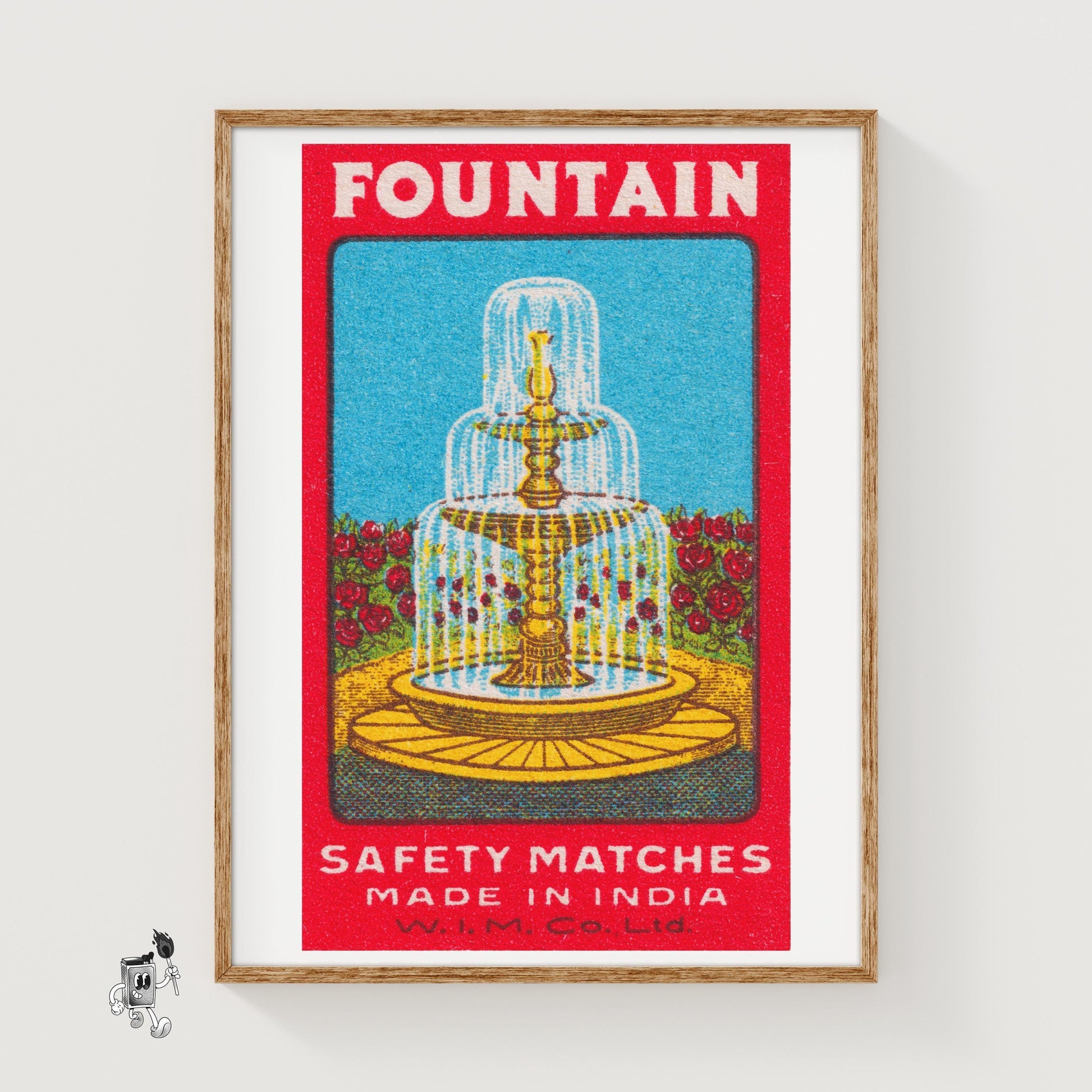 Fountain - vintage matchbox label print