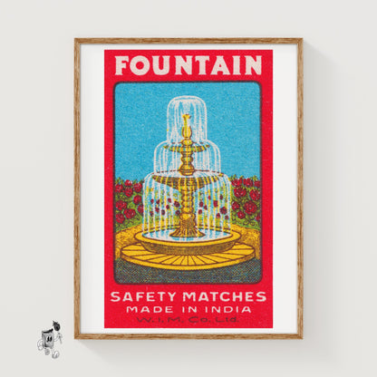 Fountain - vintage matchbox label print
