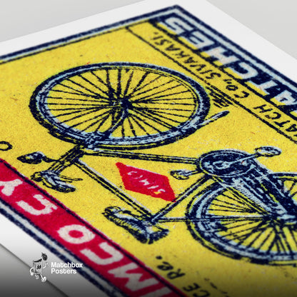 Bicycle - vintage matchbox label print - close-up detail