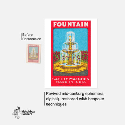 Fountain - vintage matchbox label print - framed wall art preview