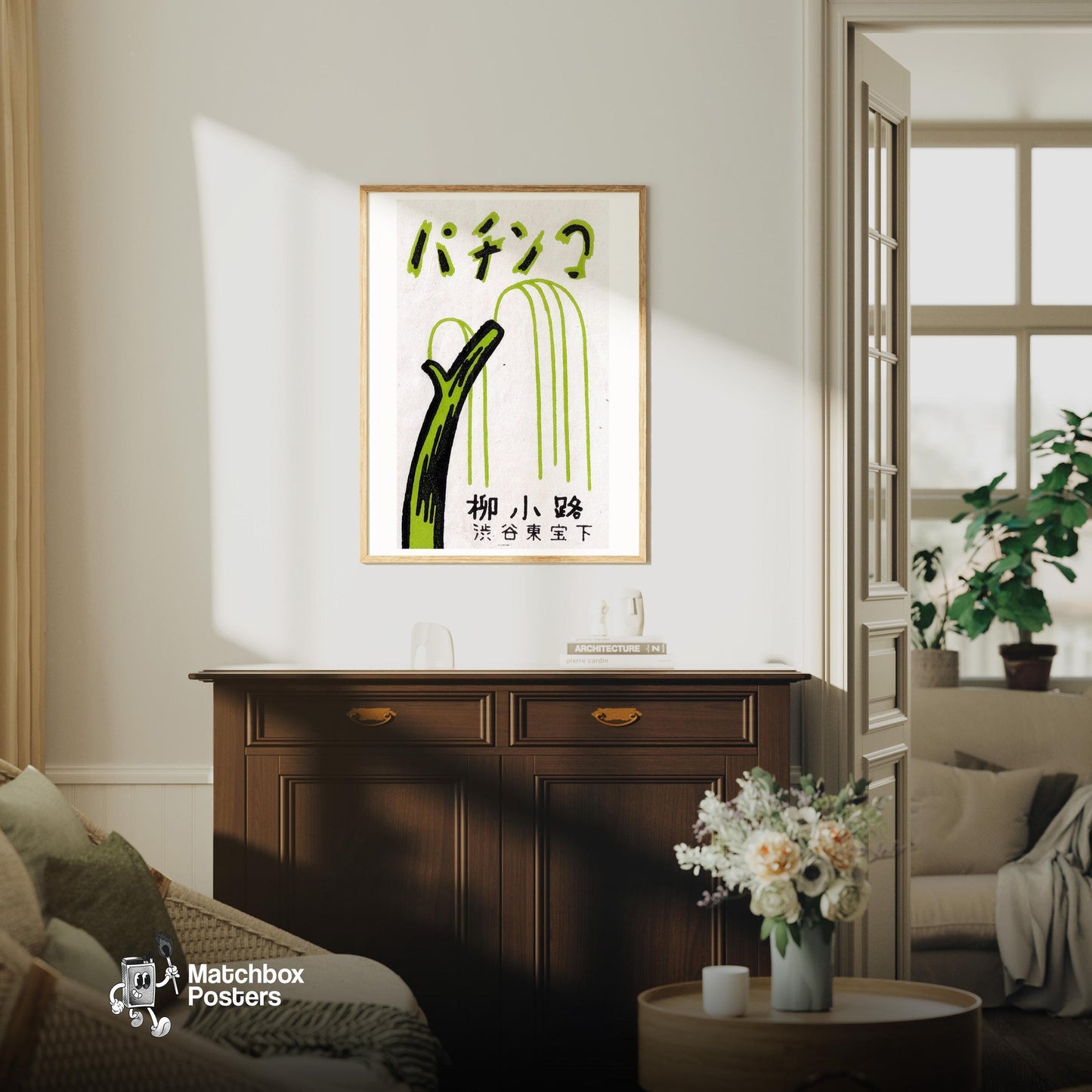 Pachinko - vintage matchbox label print - living room mockup