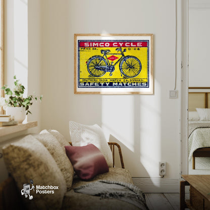 Bicycle - vintage matchbox label print - living room mockup