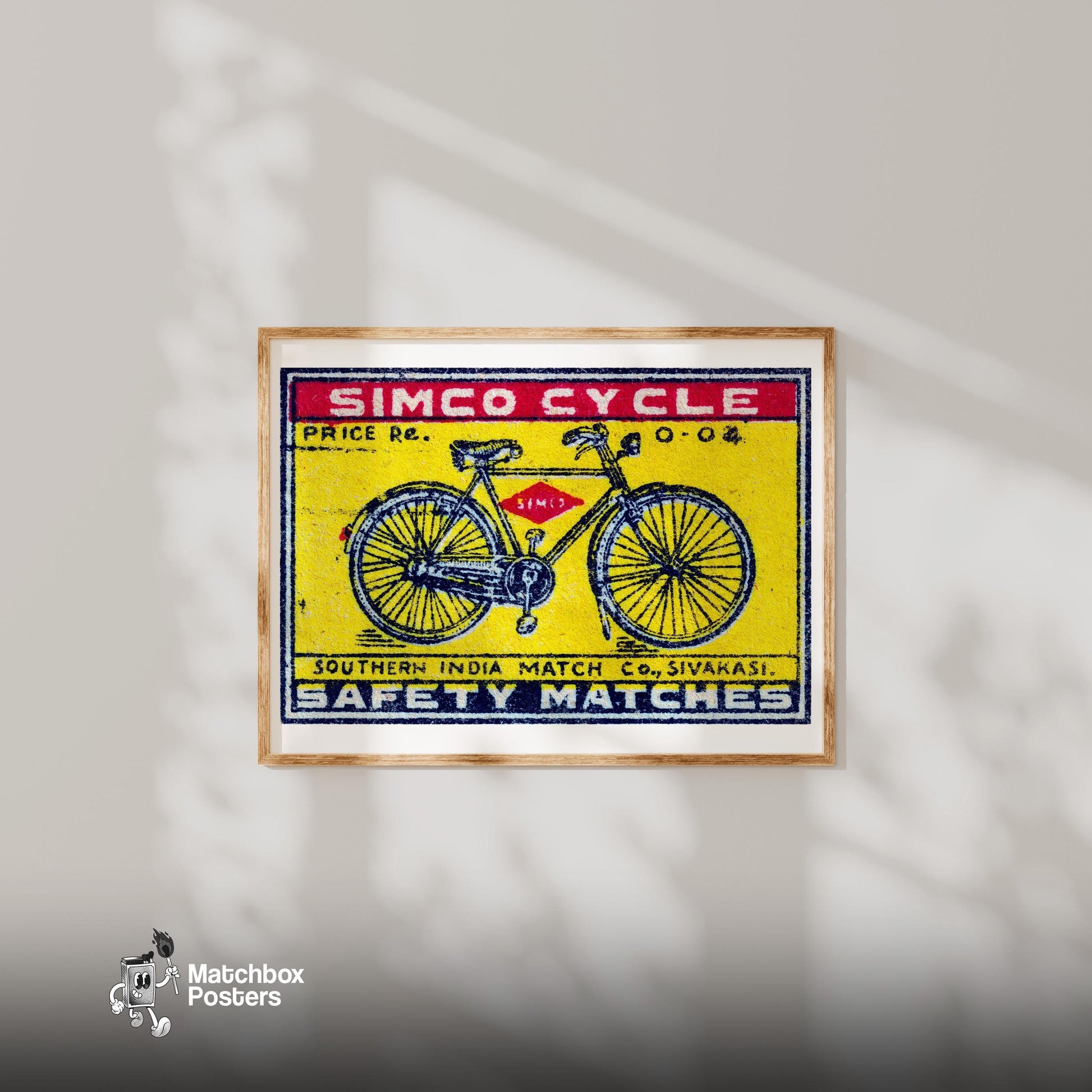 Bicycle - vintage matchbox label print - bedroom mockup