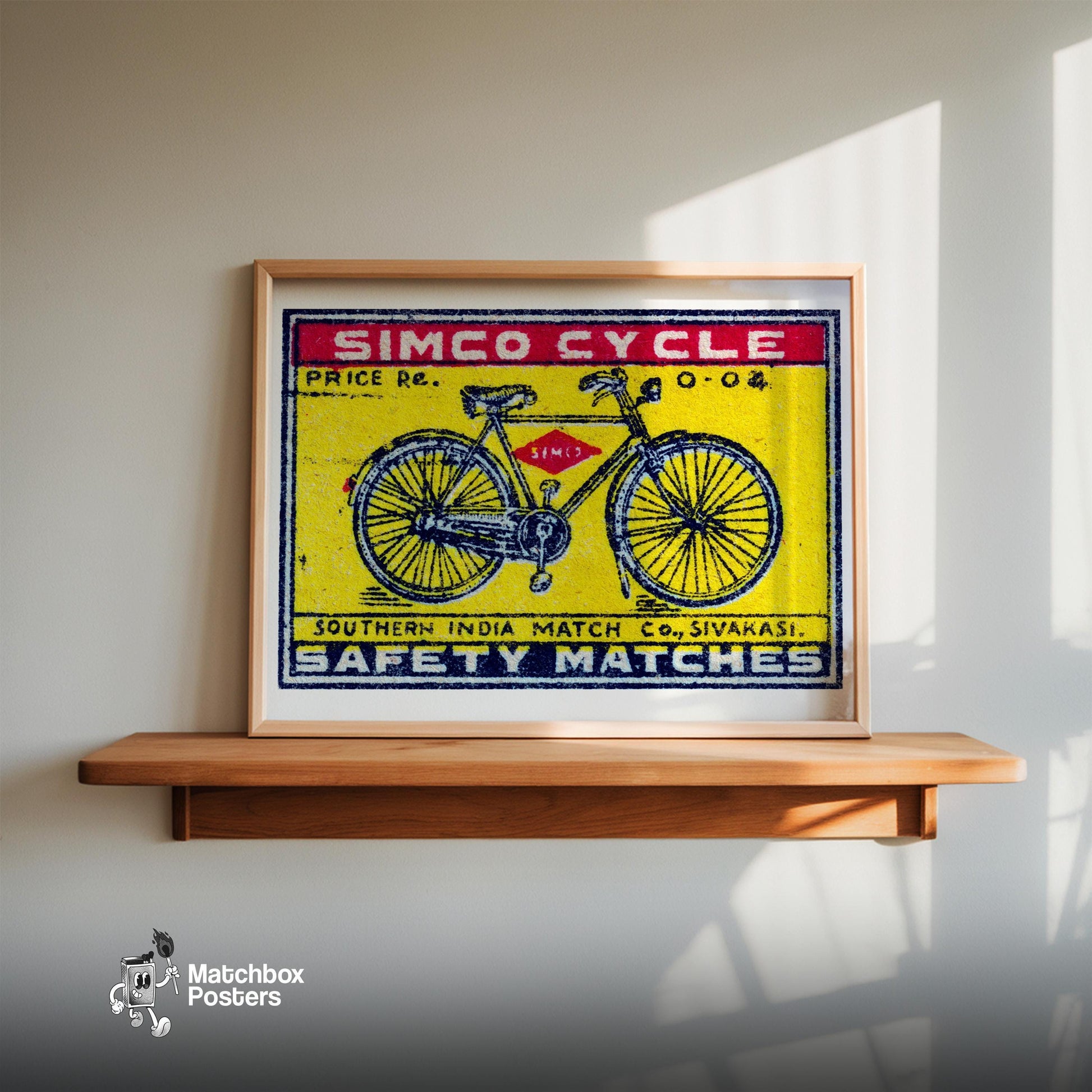 Bicycle - vintage matchbox label print - size comparison
