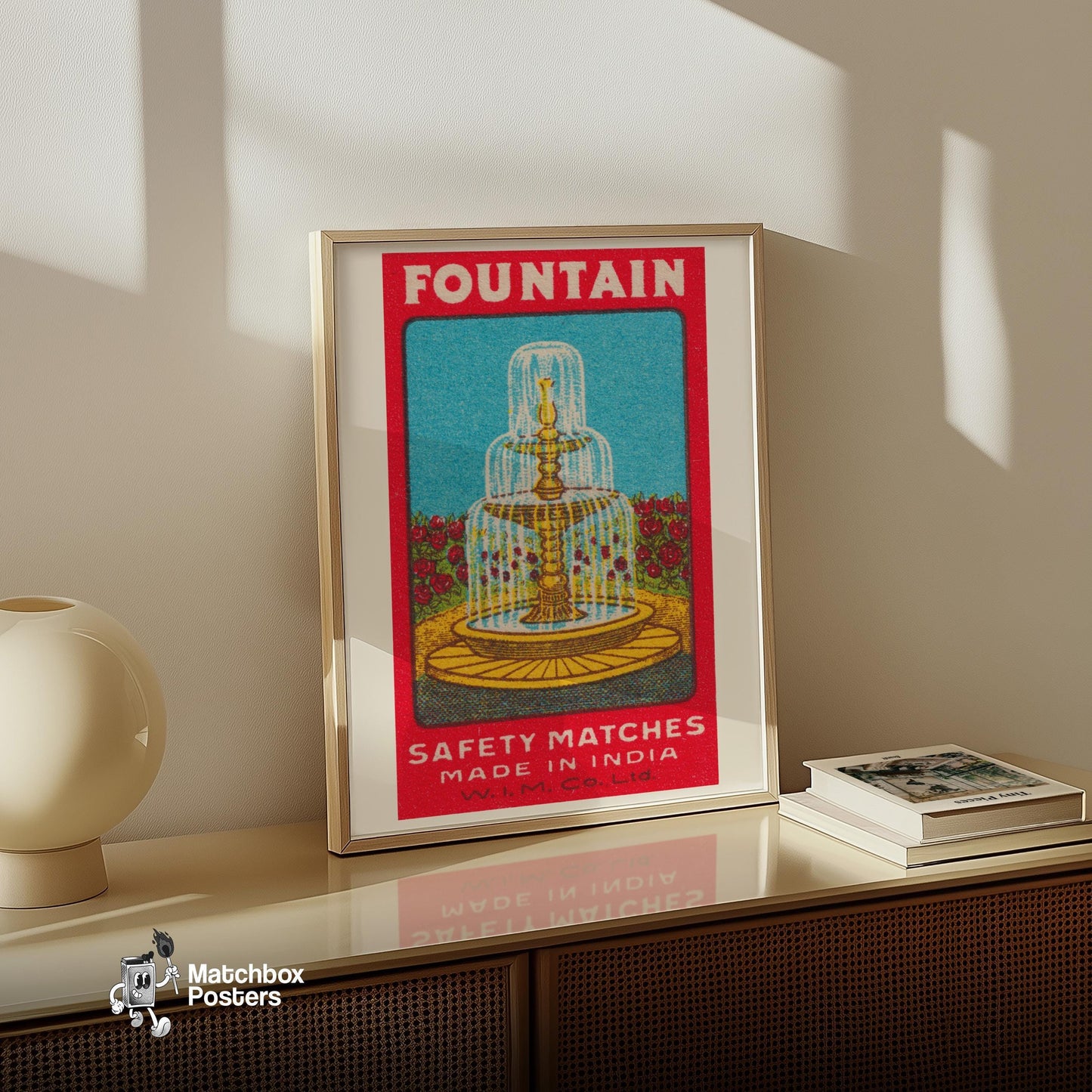 Fountain - vintage matchbox label print - size comparison