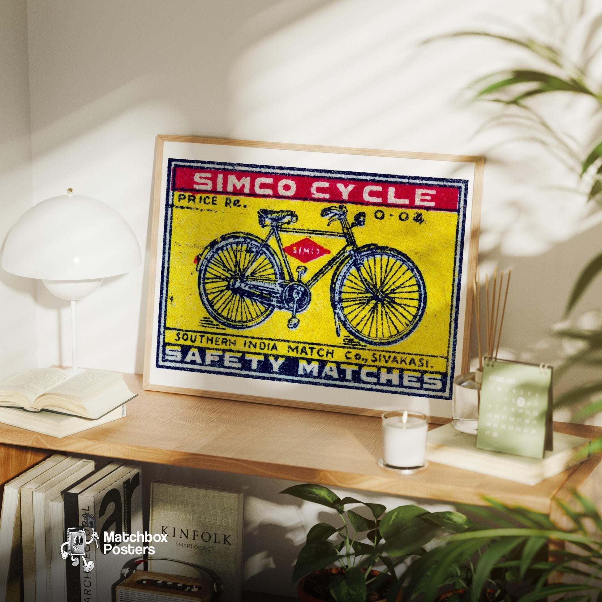 Bicycle - vintage matchbox label print - office wall